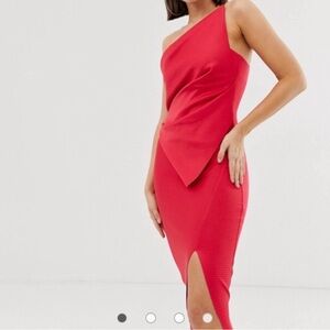 ASOS Pink One-Shoulder Dress with Constant Strip-Detail